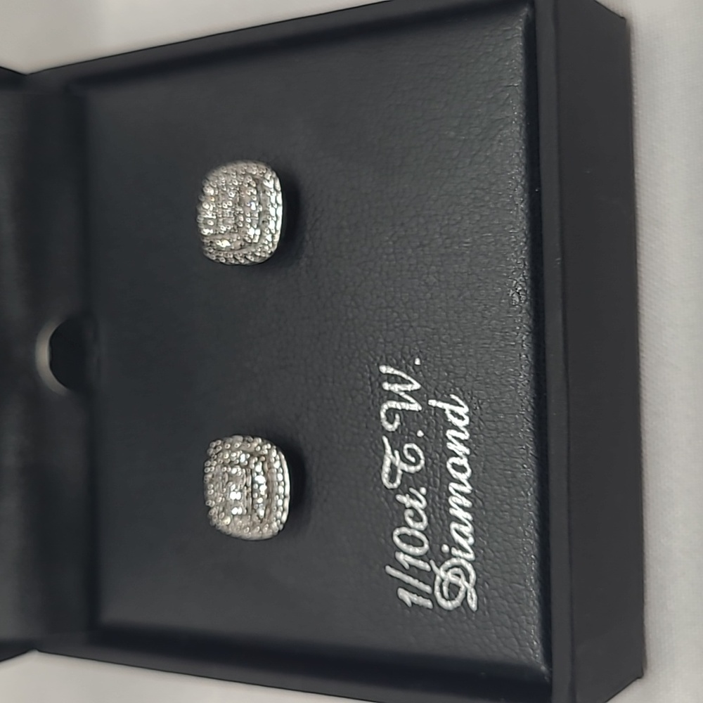 Women's 1/10 CT. T.W. Genuine White Diamond Sterling Silver Earrings - Picture 6 of 6